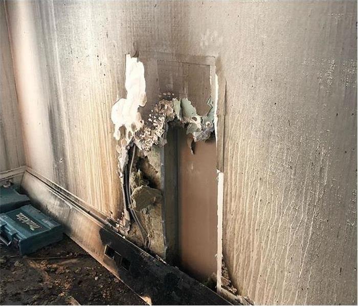 electrical fire strip wall burnt